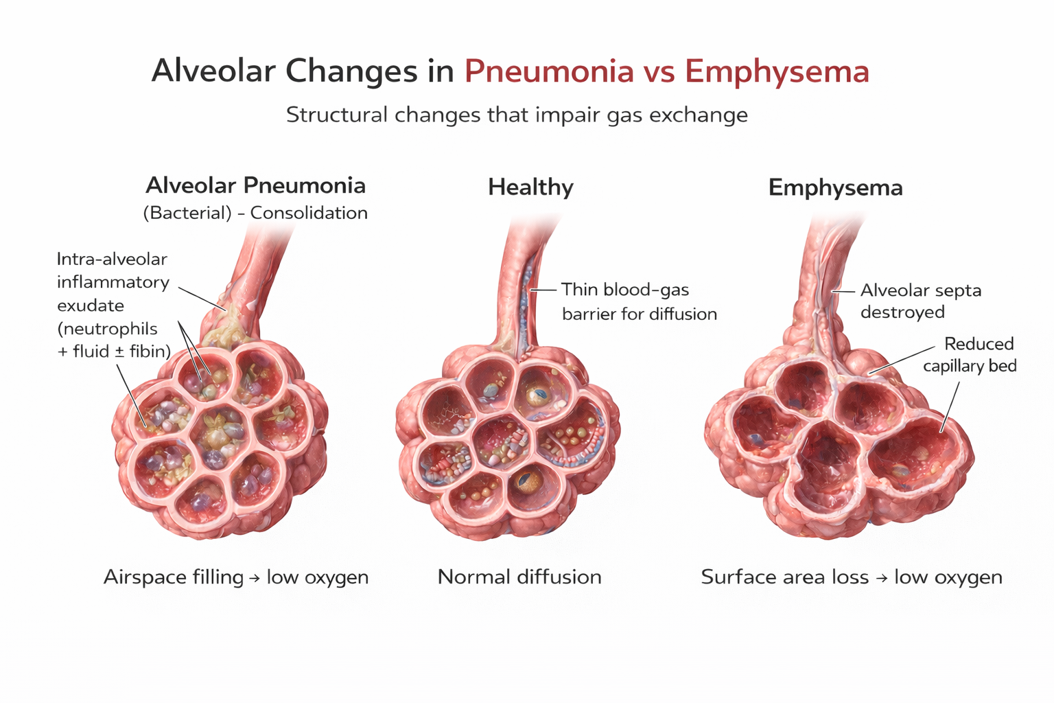 Alveolar damage in emphysema