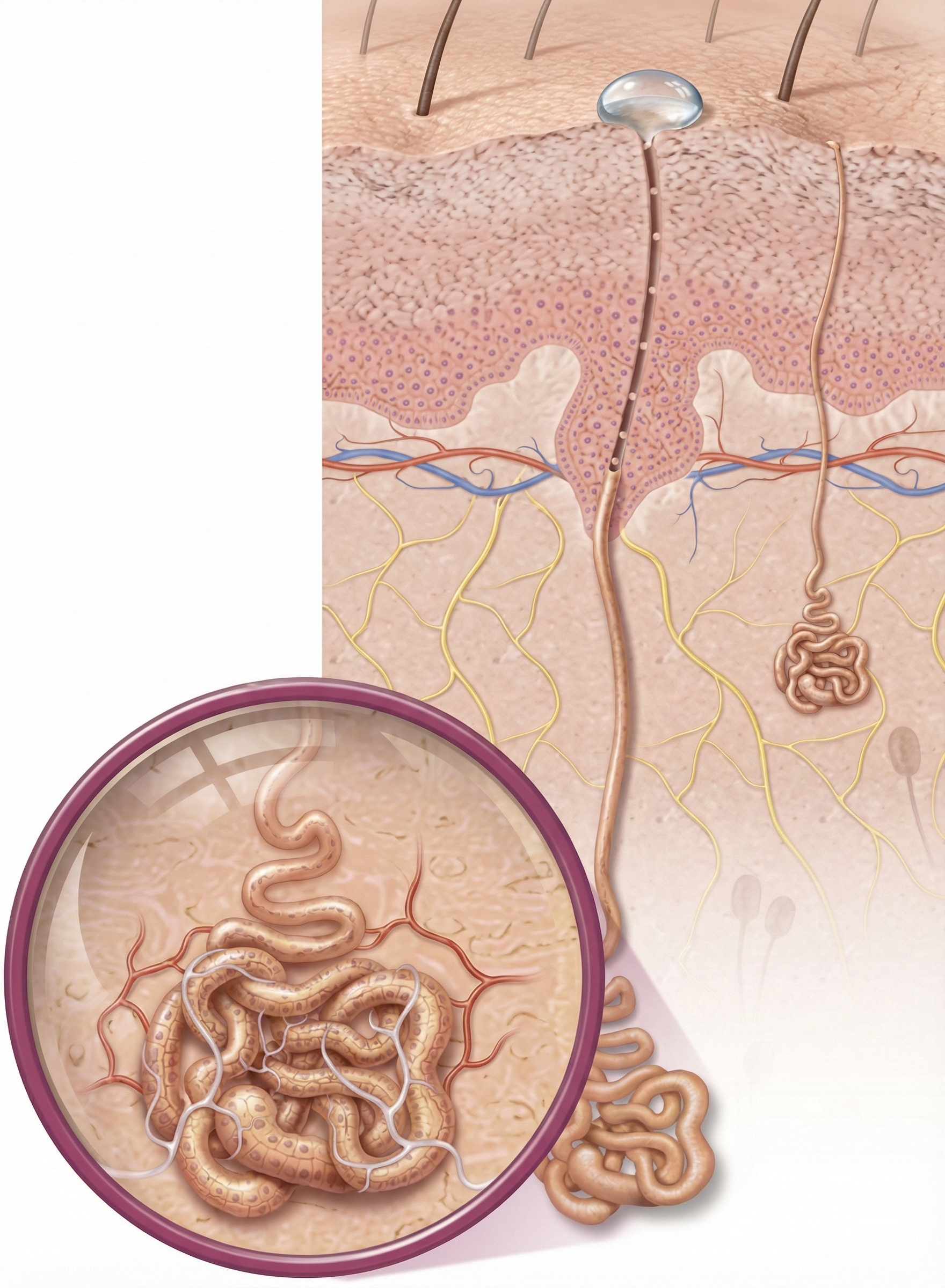 Magnified view of sweat gland secretory portion