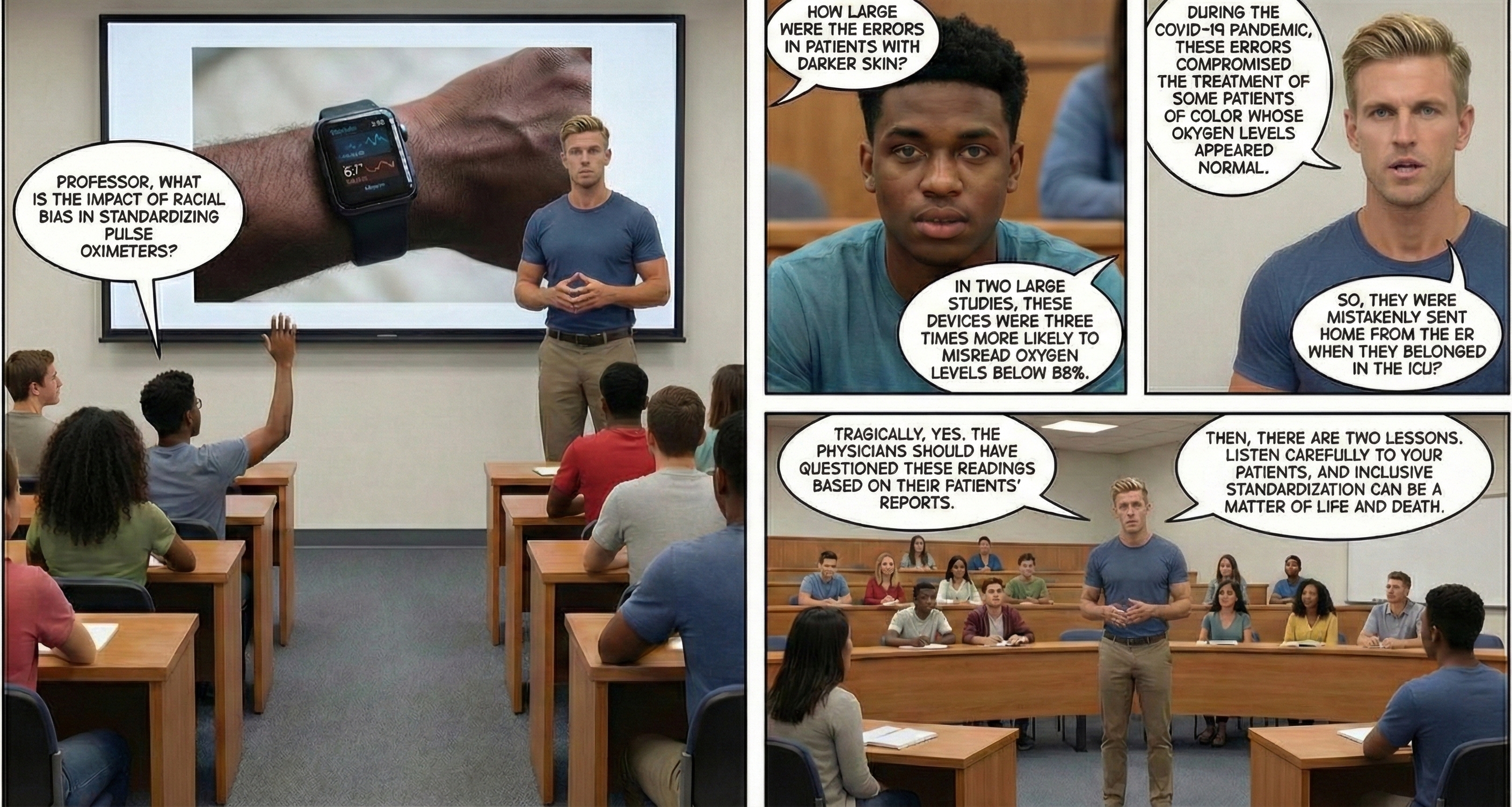 Comic illustrating racial bias in oximeters