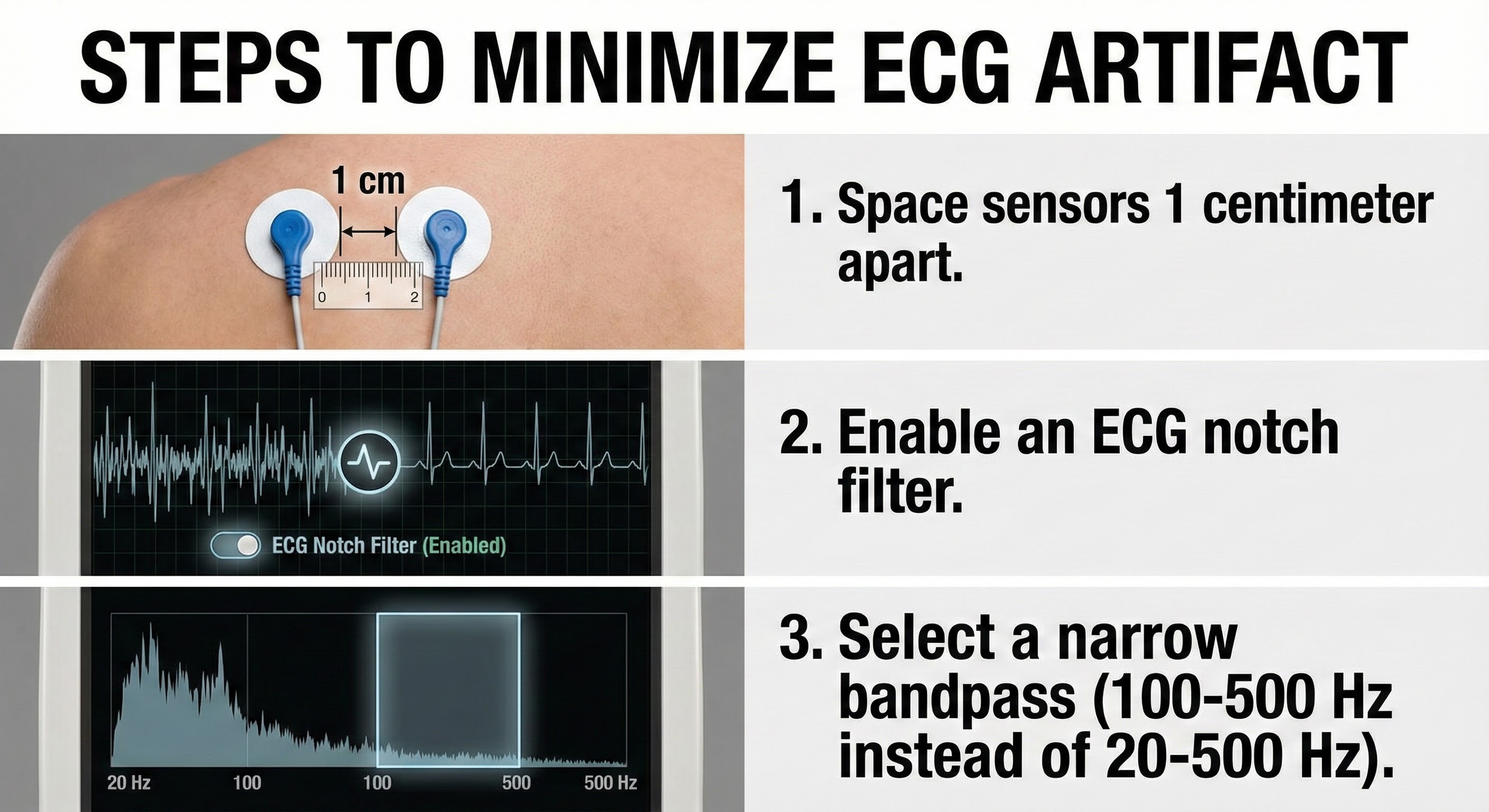 Steps to minimize ECG artifact
