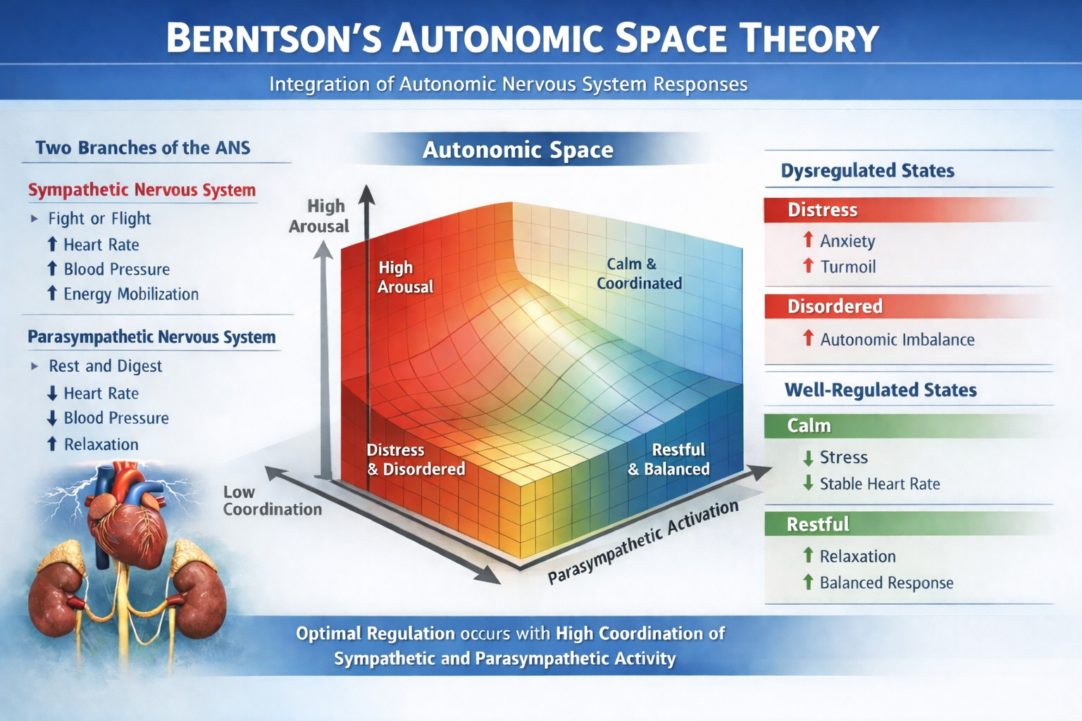 Diagram of Berntson's Autonomic Space Theory with sympathetic and parasympathetic axes