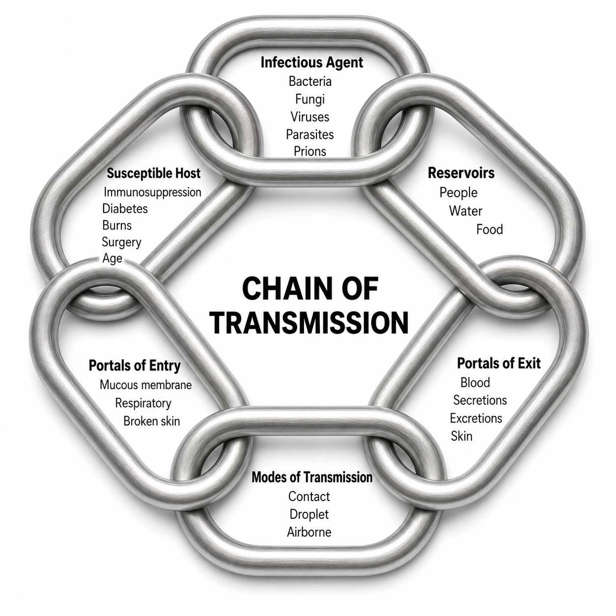 The six links in the chain of transmission