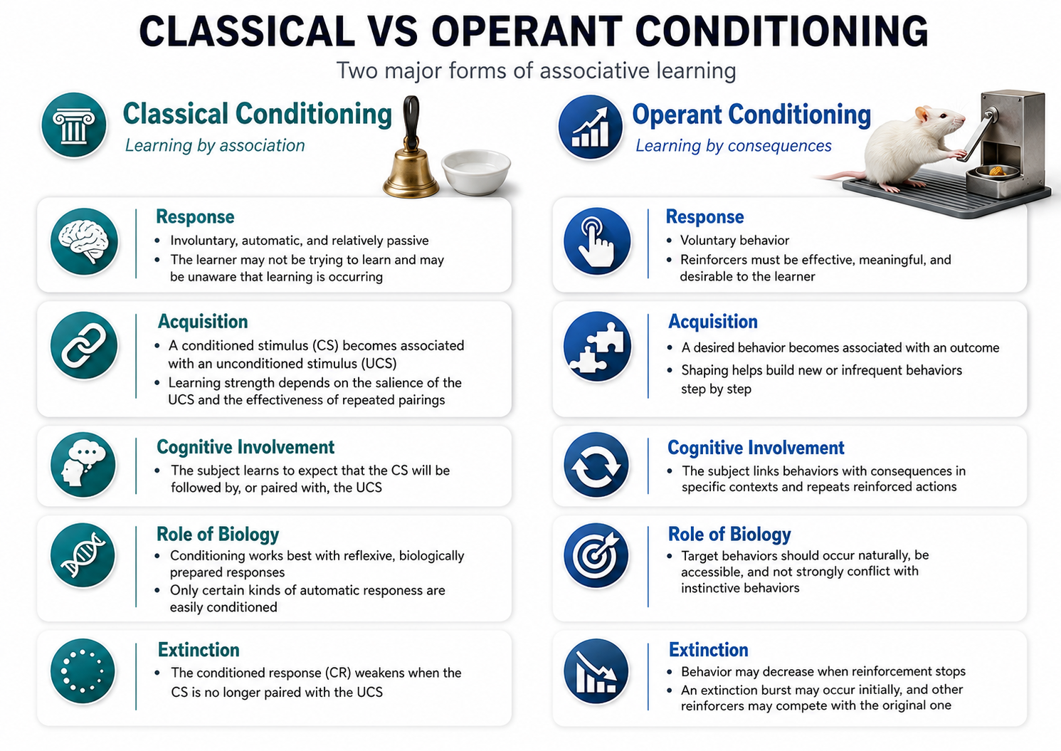 Comparison chart showing differences between operant and classical conditioning