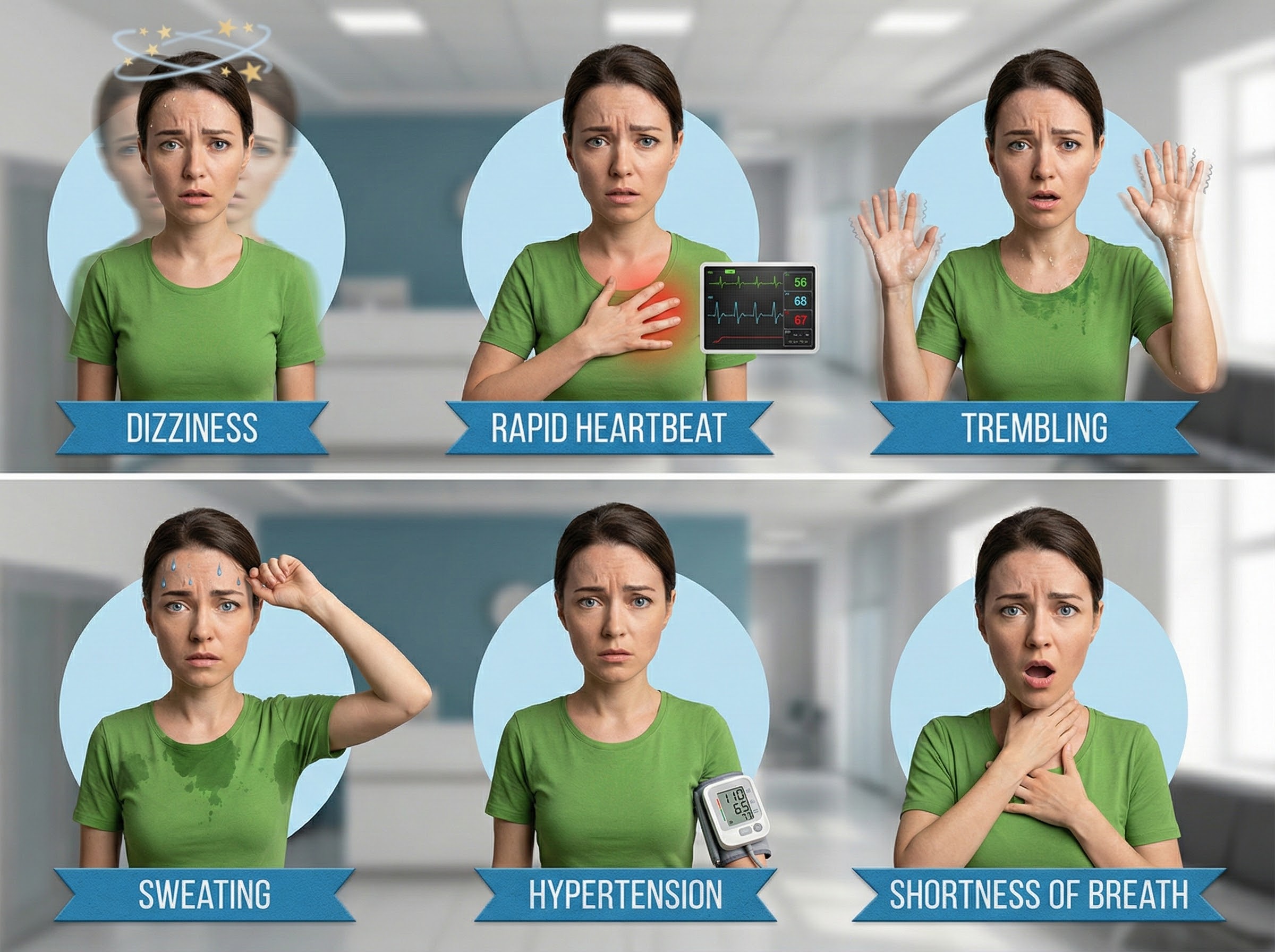 Illustration of common hyperventilation syndrome symptoms experienced during a panic episode