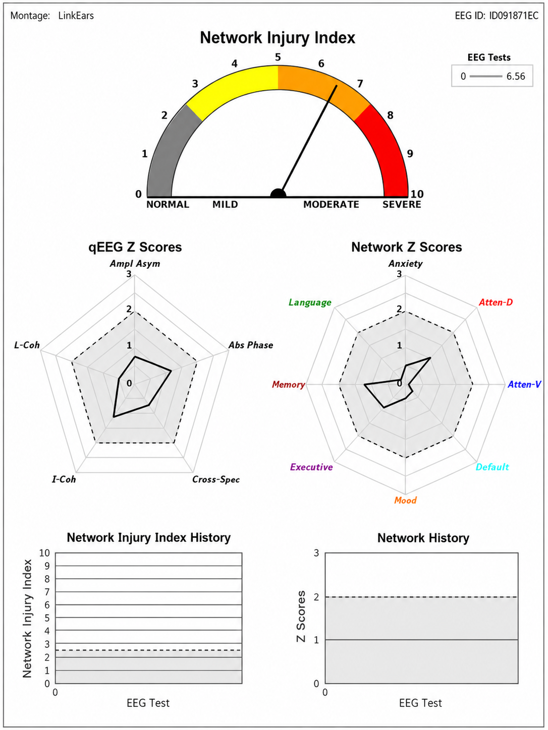 Network Injury Index from NeuroGuide