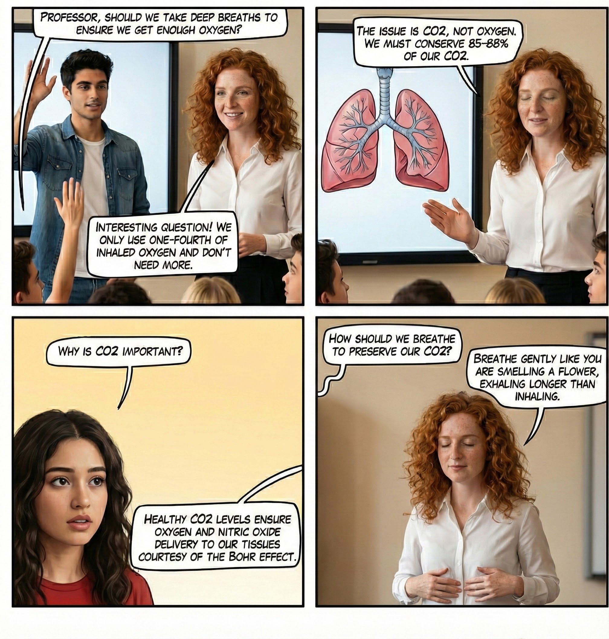 Humorous cartoon depicting carbon dioxide as an underappreciated hero of blood chemistry
