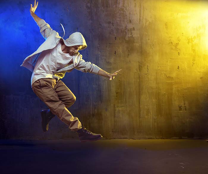 Hip-hop dancer using expressive movement to relax