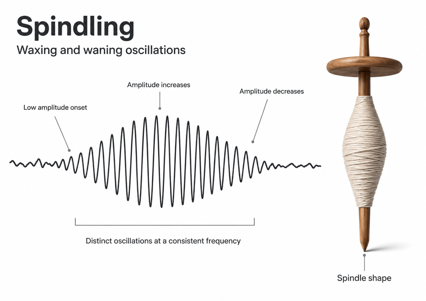 Infographic illustrating the waxing and waning envelope of an alpha spindle