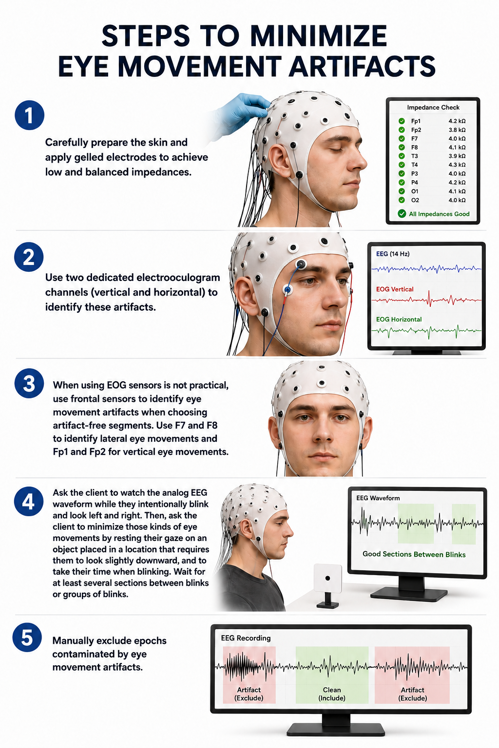 Steps to minimize eye movement artifacts