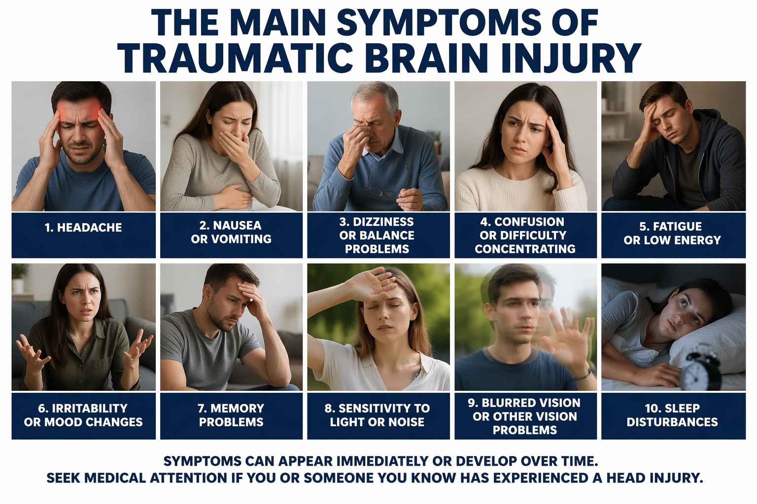 Infographic of the main symptoms of traumatic brain injury