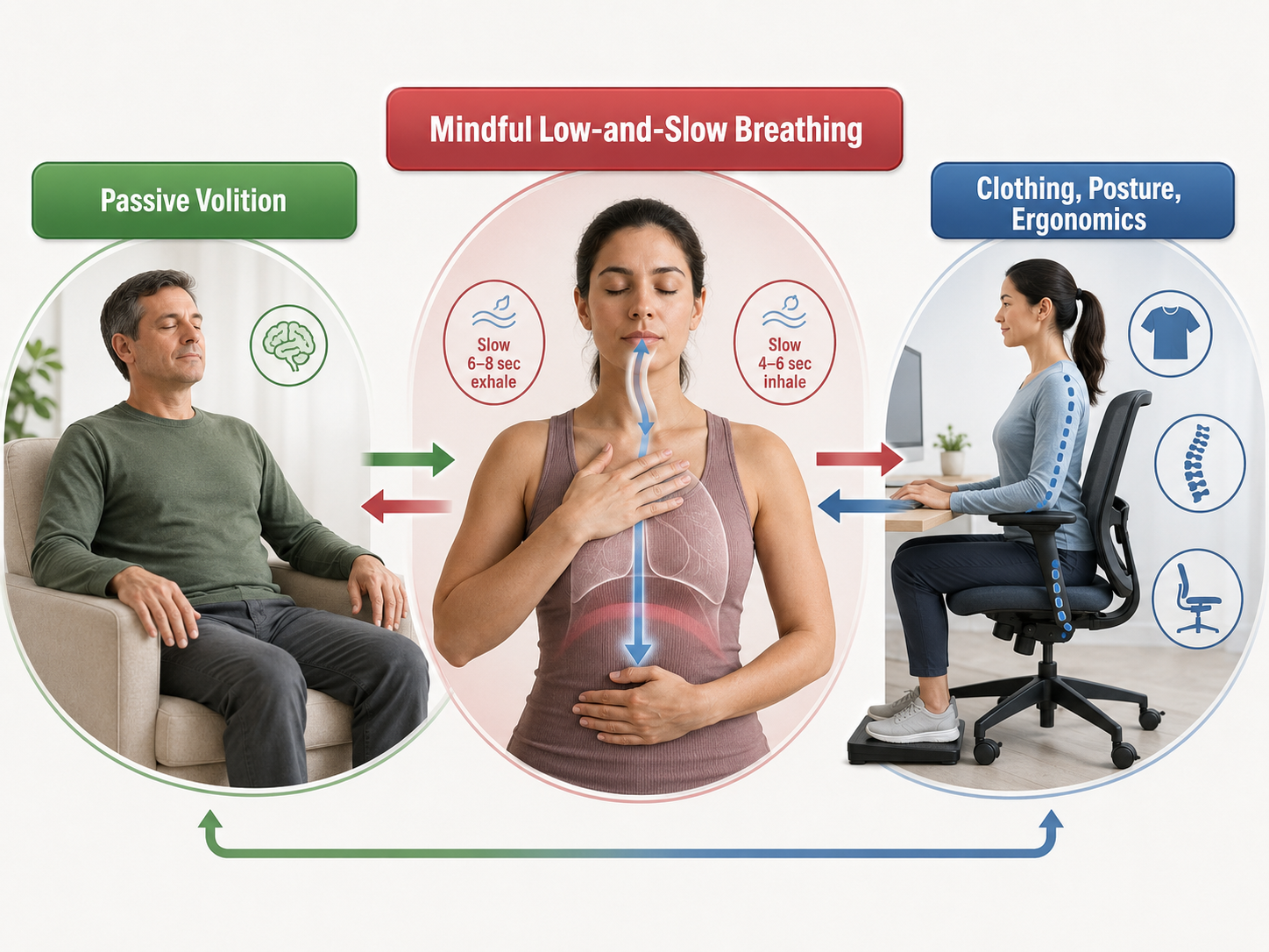Diagram showing the three components that work together to produce healthy breathing