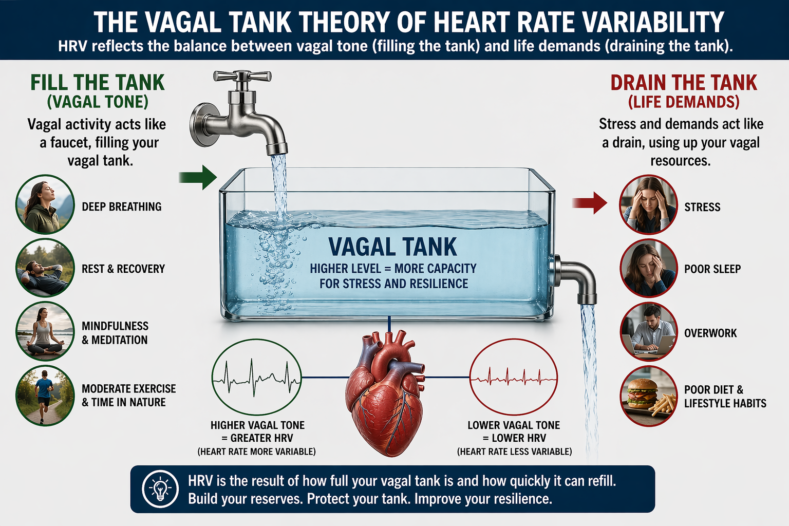 Diagram of the Vagal Tank Theory showing resting vagal tone, reactivity, and recovery