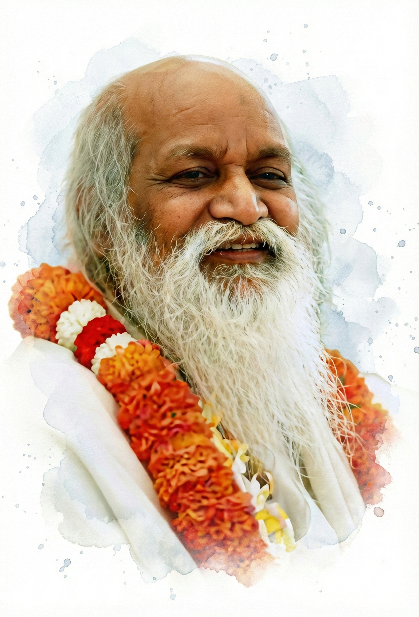 Portrait of Maharishi Mahesh Yogi, founder of Transcendental Meditation