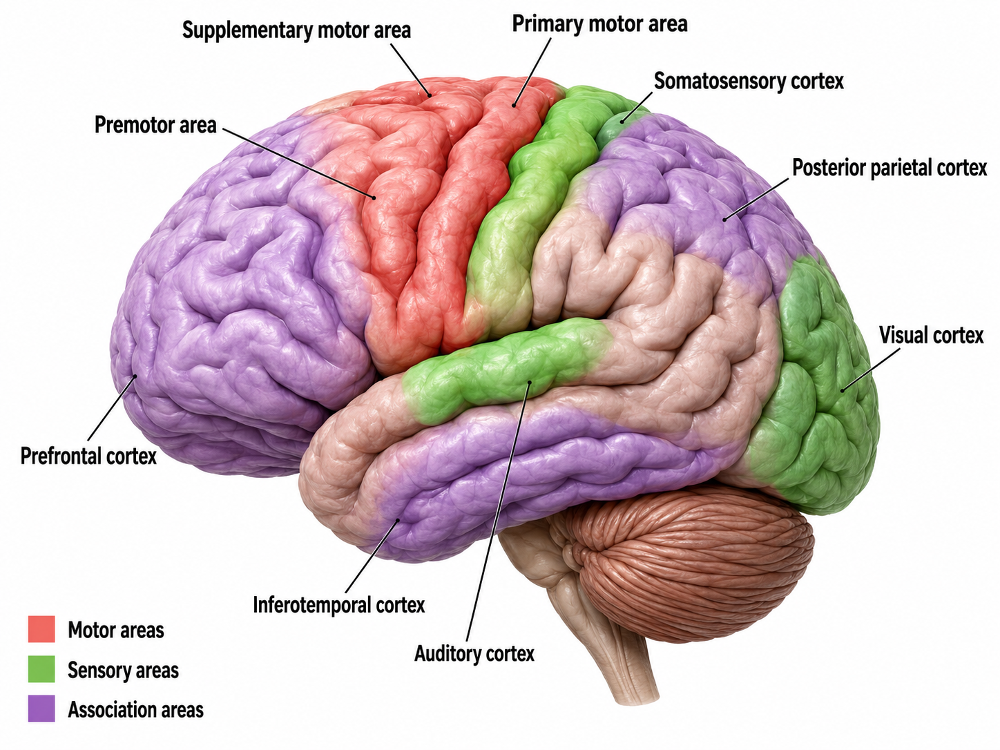 Lateral view of the cortex highlighting premotor and inferior parietal regions associated with mirror neuron activity.