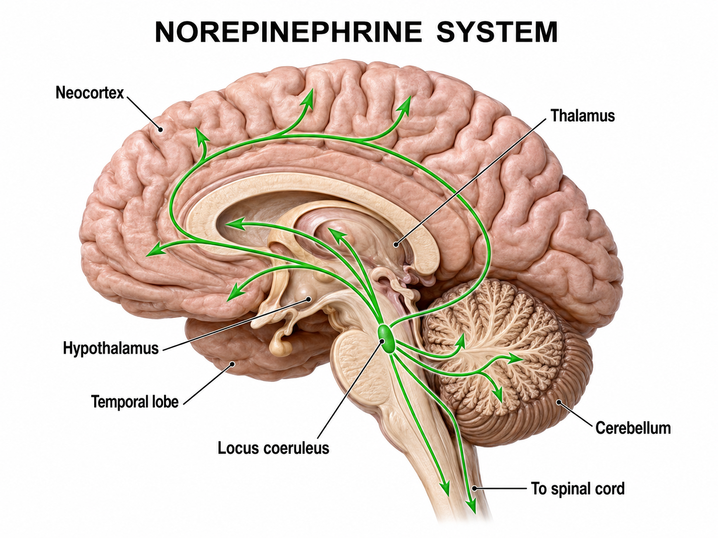 Locus coeruleus system illustration
