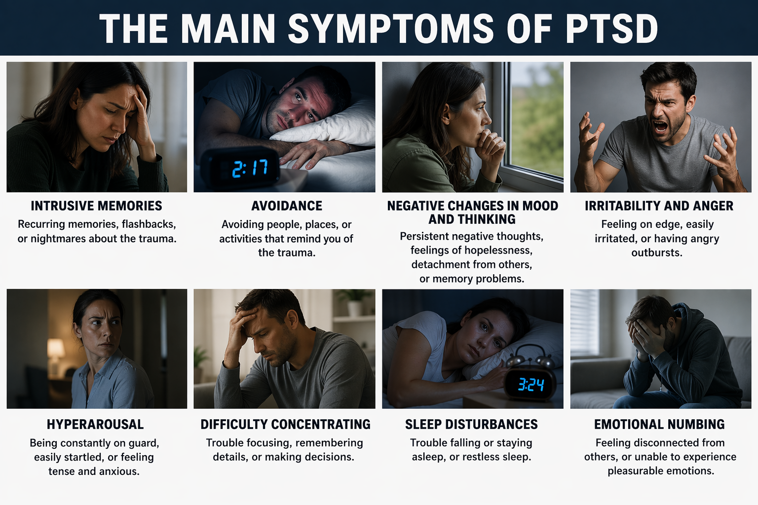Infographic of post-traumatic stress disorder symptoms