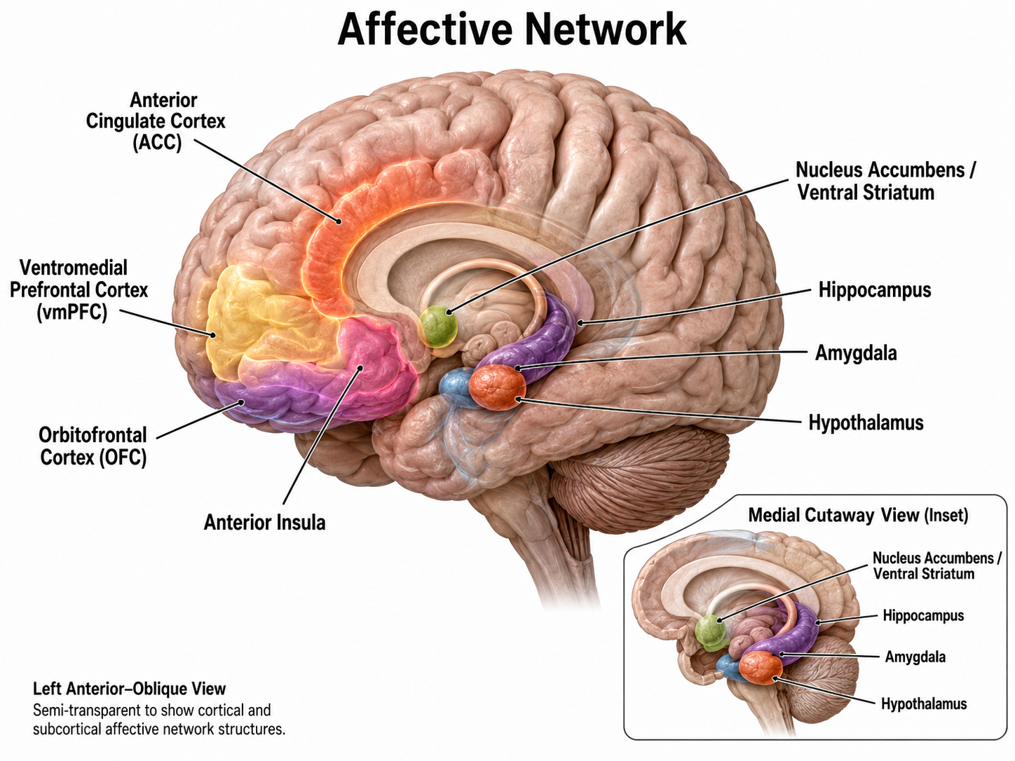 Diagram of the affective network and its connections