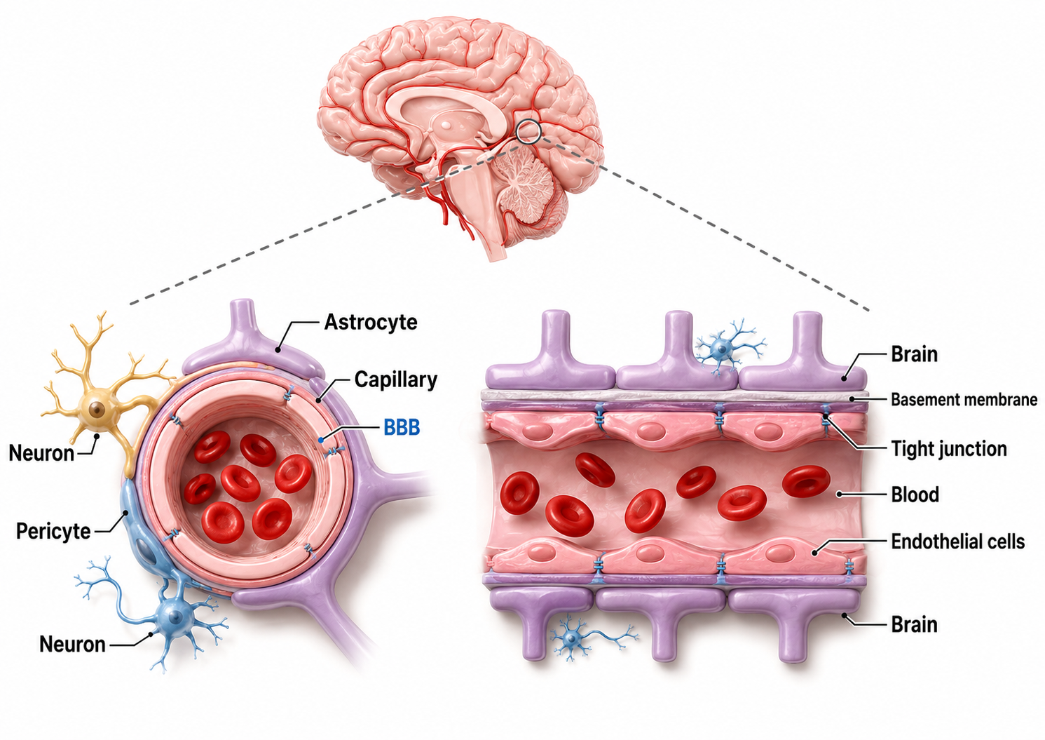 The blood-brain barrier and the cells of the neurovascular unit