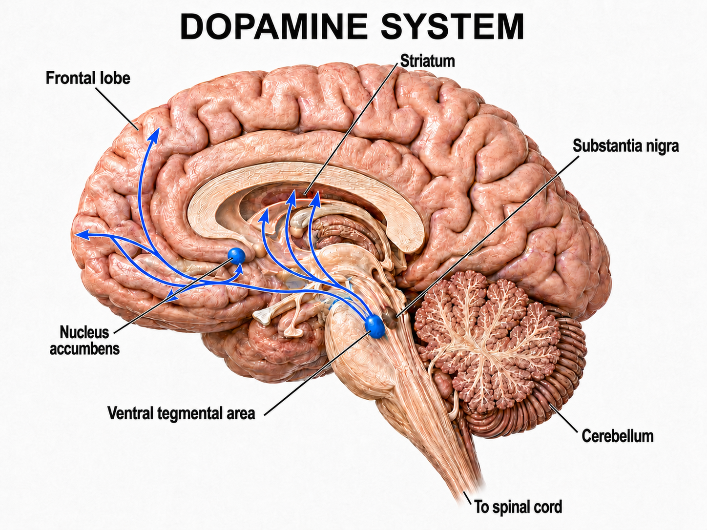 Dopaminergic pathways in the brain