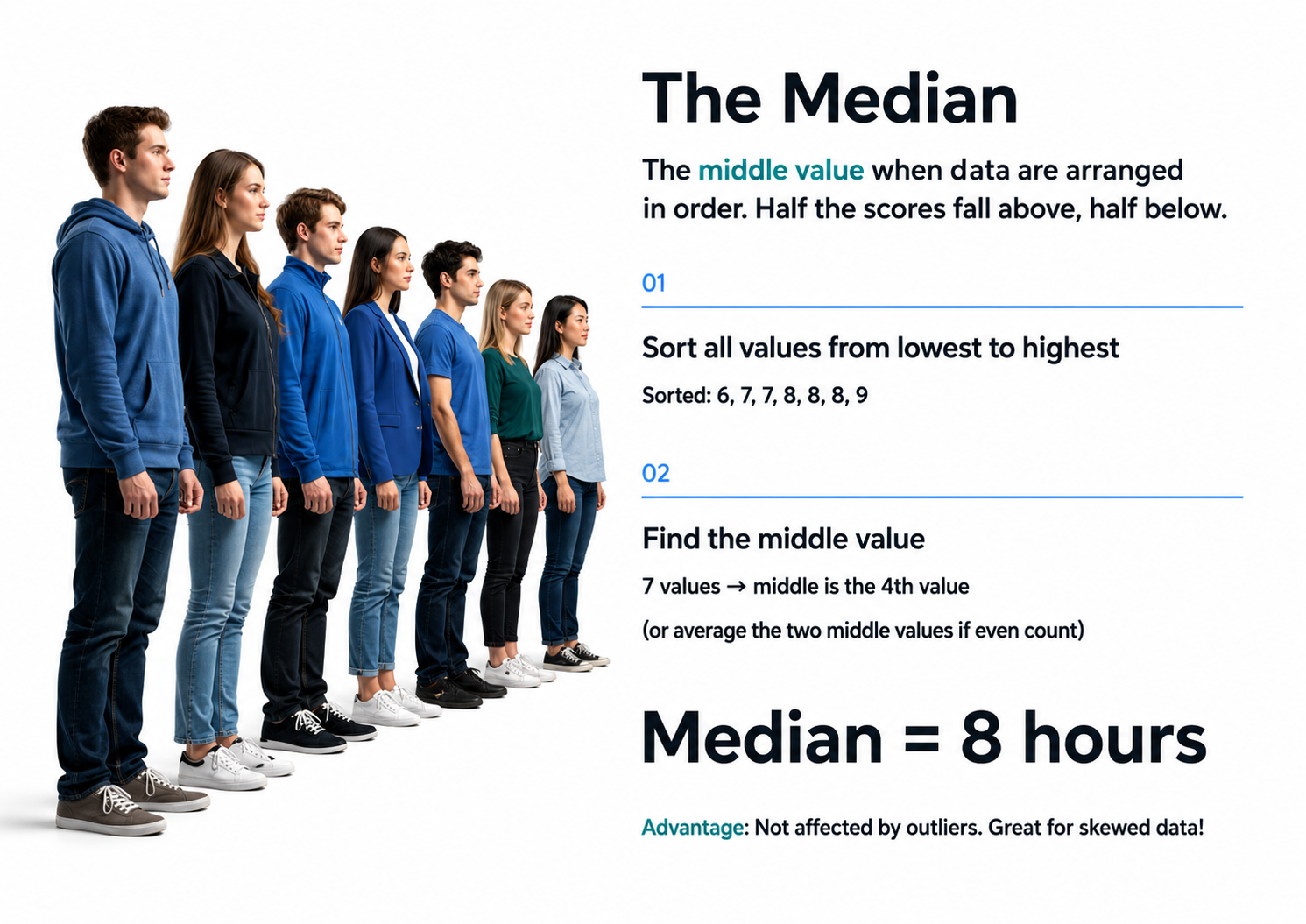 The median and its robustness to outliers
