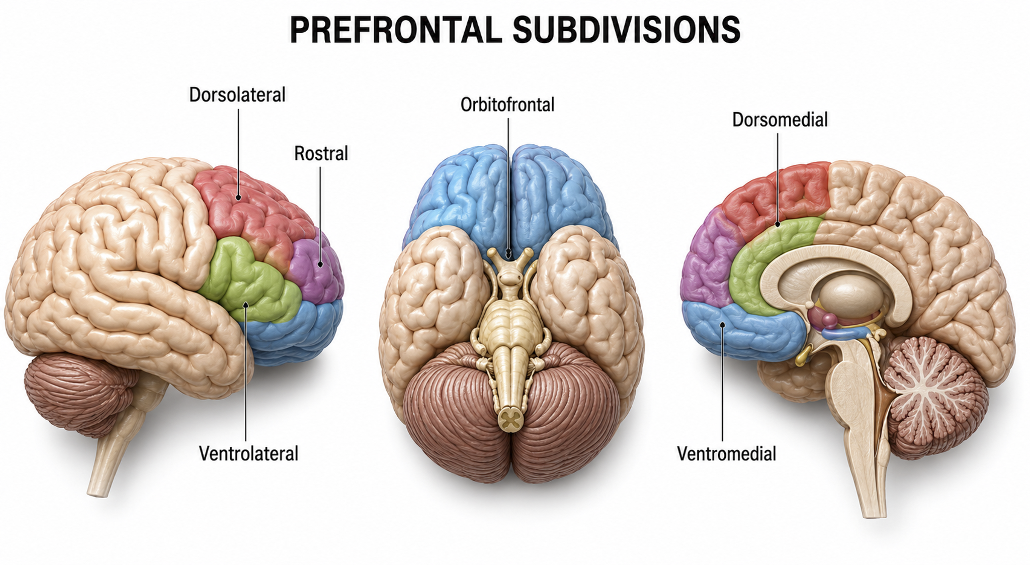 Subdivisions of the prefrontal cortex