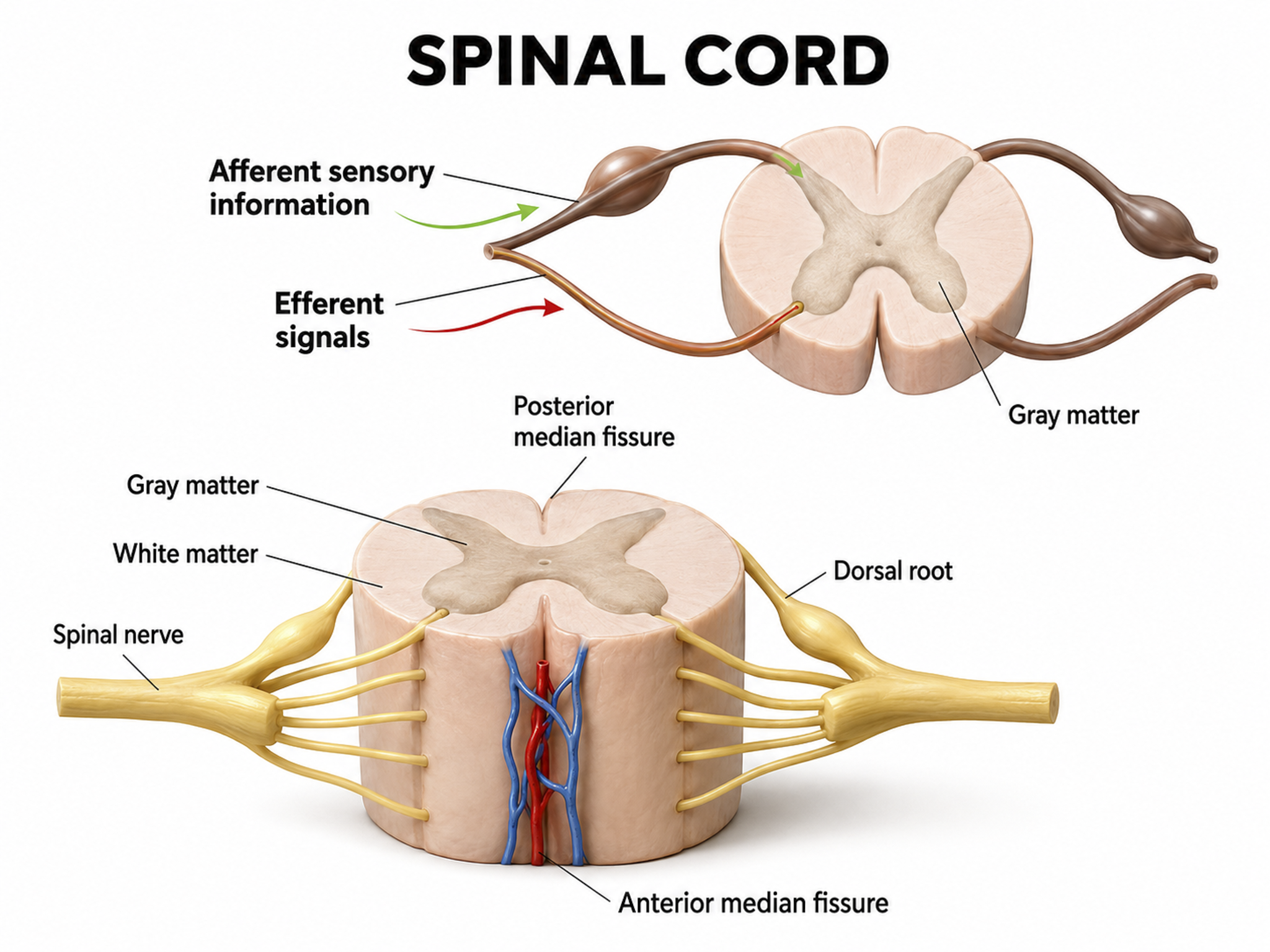 Spinal nerve with dorsal sensory root and ventral motor root