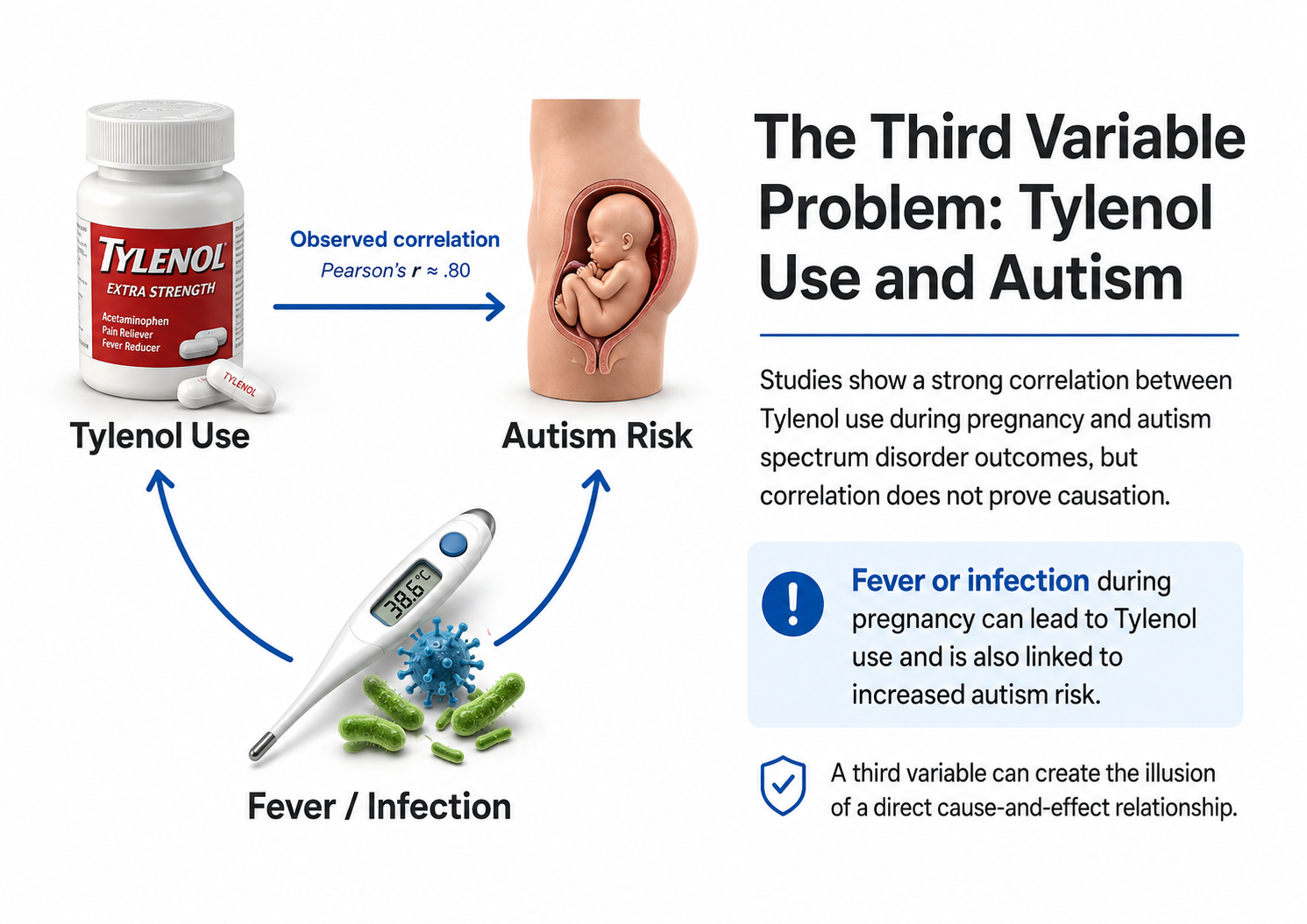 Correlation and causation illustrated with acetaminophen